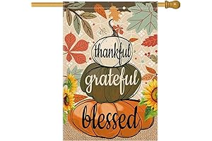 Fall Elegance: 'Thankful, Grateful, Blessed' Pumpkin Decorative House Yard Flag - Unveiling Autumn's Charm