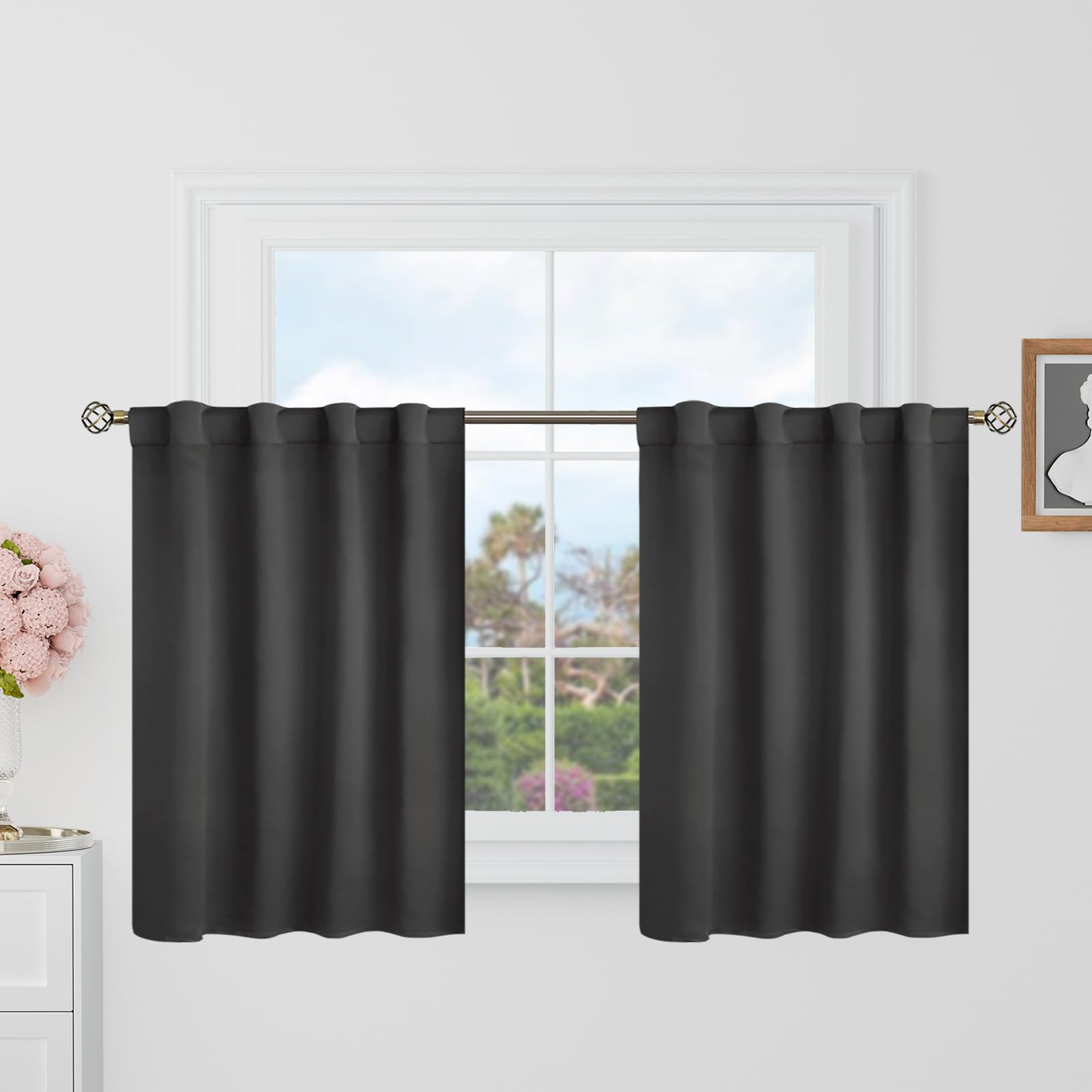 BGment Dark Grey Cafe Blackout Curtains 36 Inch Length for Half Windows - 34 x 36 inch Curtains Rod Pocket and Back Tab Thermal Insulated Room