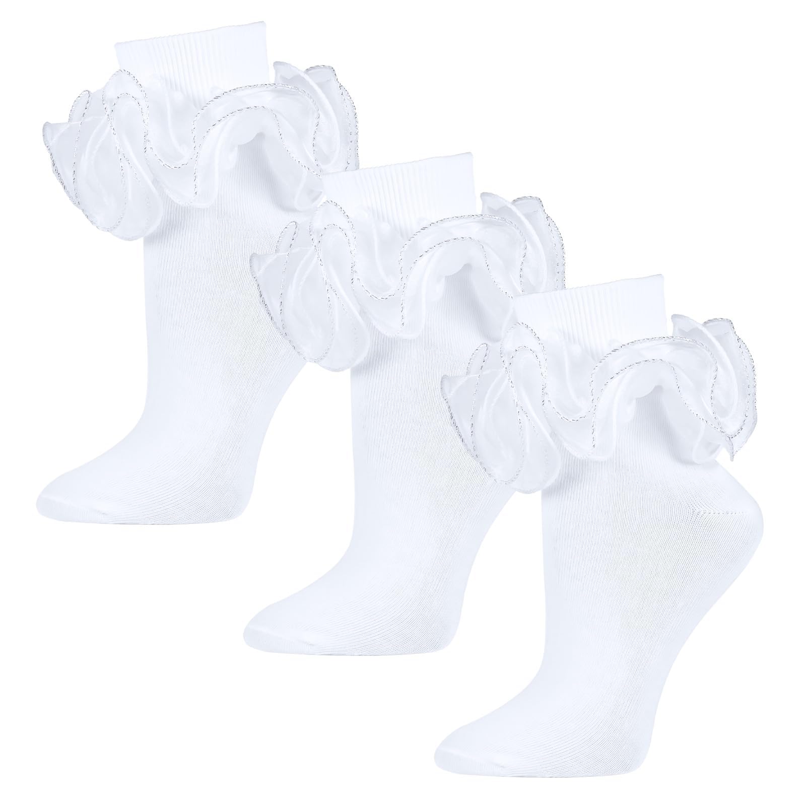 Women Big Ruffle Socks,Cotton Lace Frilly Ankle Socks,Size 6-11
