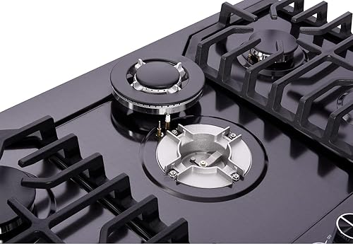 Miniatura 9 de Estufa de gas de 30 pulgadas DTW5701 - Estufa de gas de vidrio templado blanco, 5 quemadores de gas GLPNG, estufa de gas convertible con protección