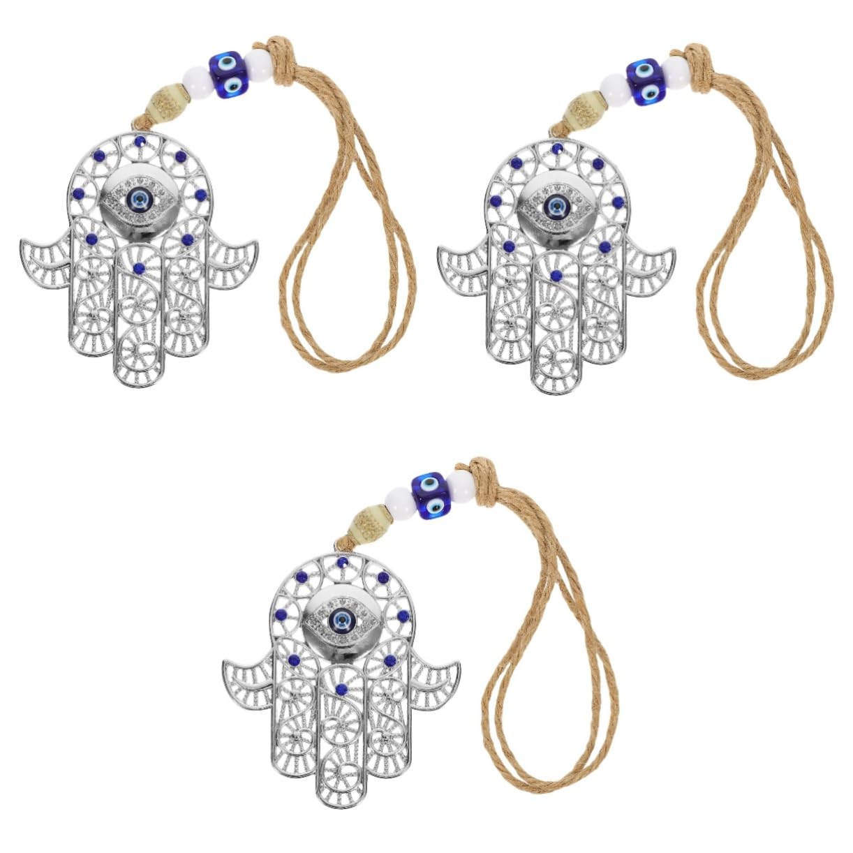 3pièces Décoration Murale Suspendue Œil Malin Hamsa Décoratif Amulette De pour Voiture Et Maison Bleu Émaillé Résistant Et Élégant