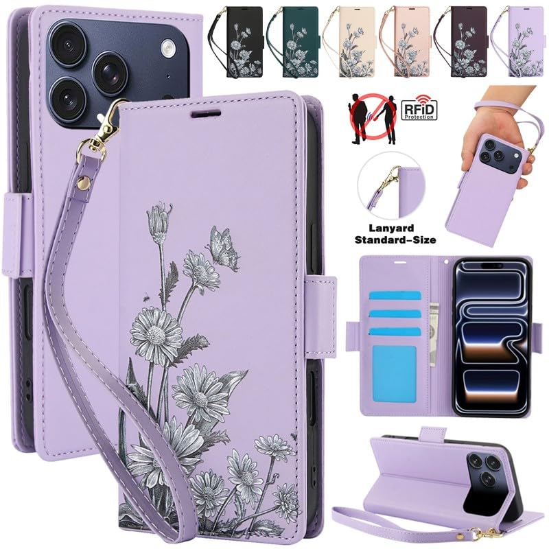 Étui iPhone SE3 8 7 violet motif floral avec fente carte