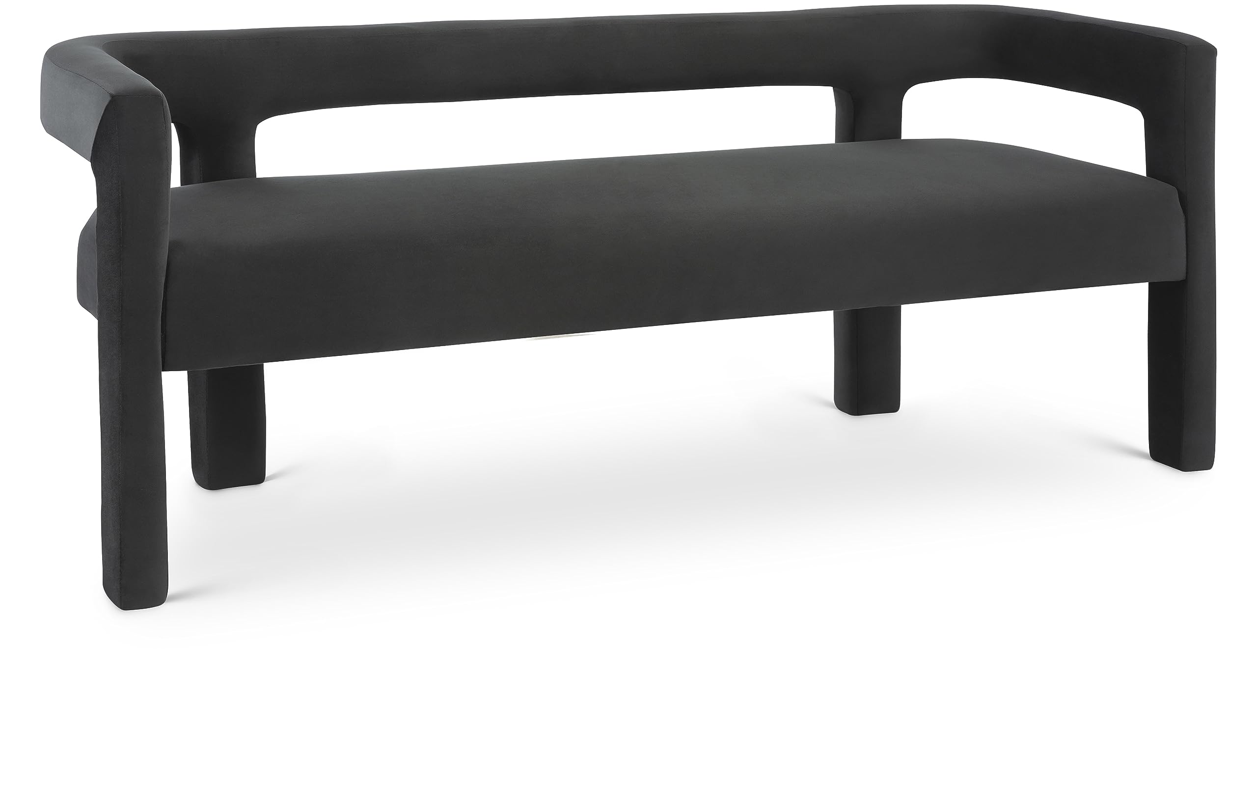 Meridian Furniture 892Black Athena Collection Modern | Contemporary Velvet Upholstered Bench with Soft Black Velvet, 66.5" W x 21" D x 27" H, Black