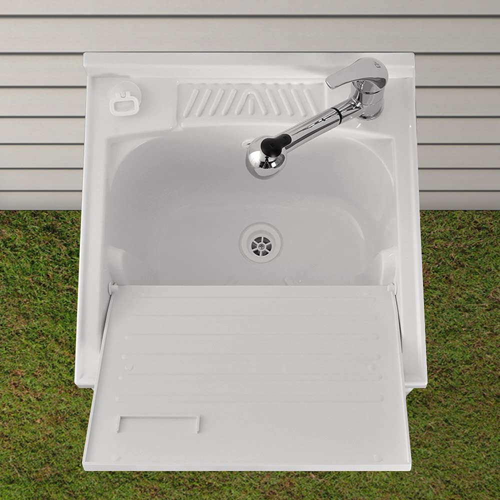 Inbagno Mobile lavatoio da Esterno 50x50 in Resina, Include ASSE lavapanni e Kit di Scarico, in Kit di Montaggio