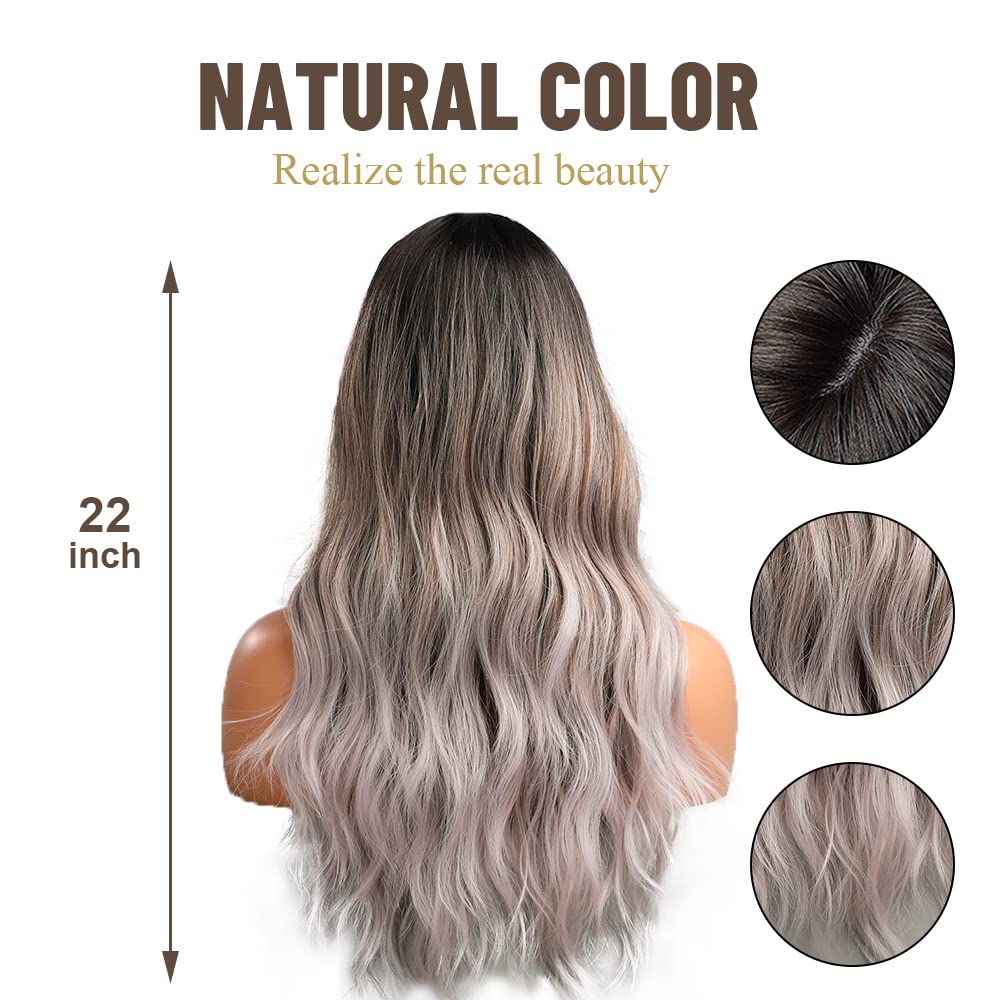 OUFEI Long Wavy Ombre Black Gray Wigs for Women Natural Synthetic Hair Heat Resistant Wigs for Daily Party Cosplay Wear-22 Inches - Image 3