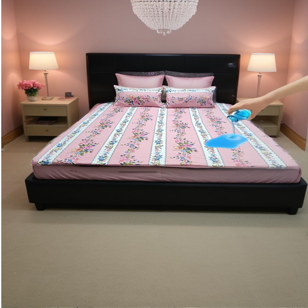 BLUEDOT Waterproof Printed Bedsheet for Double Bed, Elastic Fitted Cotton bedsheets King Size, Waterproof Bedsheet As Mattress Protector with 2 Pillow Covers 72 x 78 x 8 Inches (Pink White) BLUEDOT Waterproof Printed Bedsheet for Double Bed, Elastic Fitted Cotton bedsheets King Size, Waterproof Bedsheet As Mattress Protector with 2 Pillow Covers 72 x 78 x 8 Inches (Pink White)