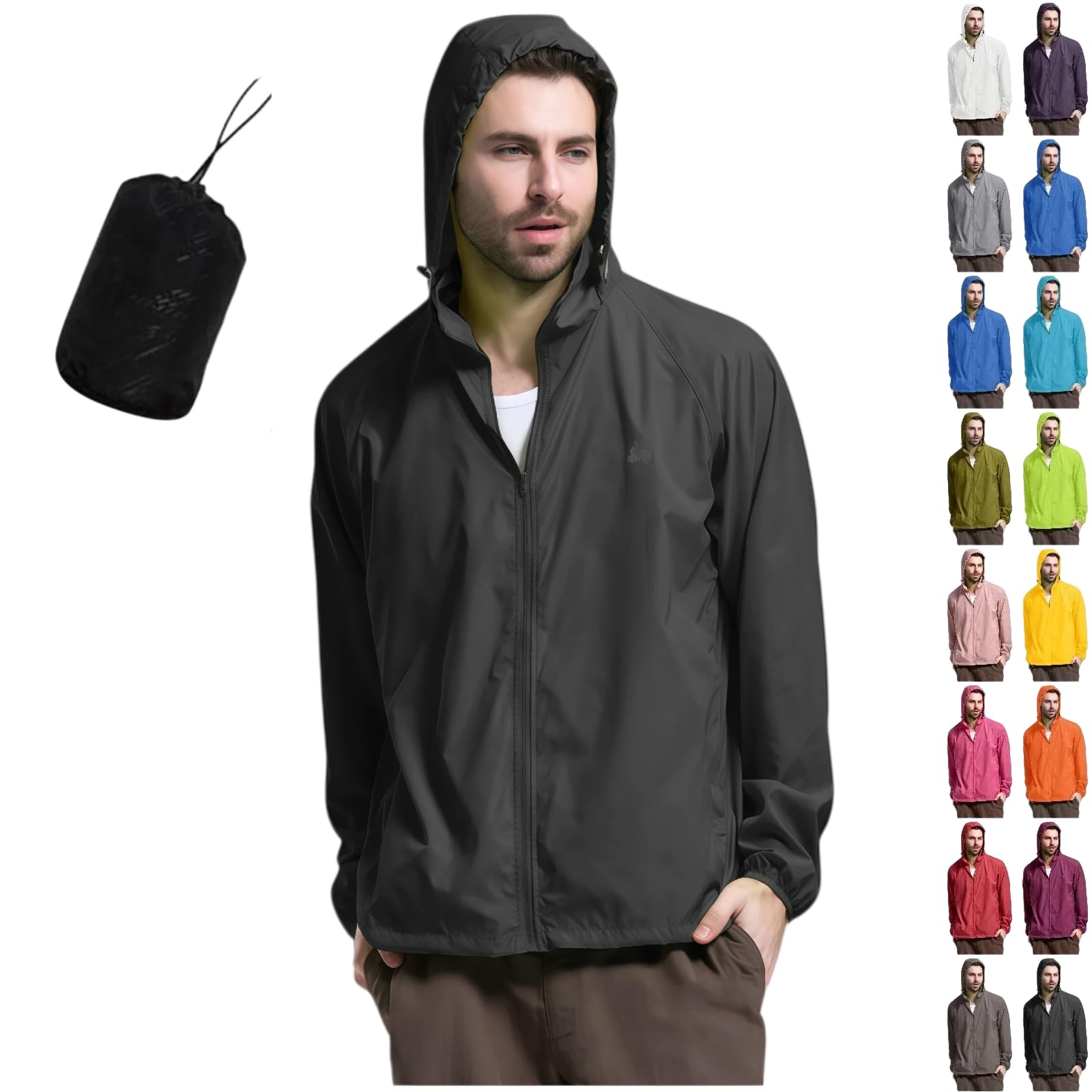 Imperméable Coupe Vent Femme Homme Veste de Pluie Avec Capuche Légère Séchage Rapide Manteau de Pluie Respirante Protection solaire Vêtements Sport Montagne Fermeture éclair Veste Randonnée Voyage VTT