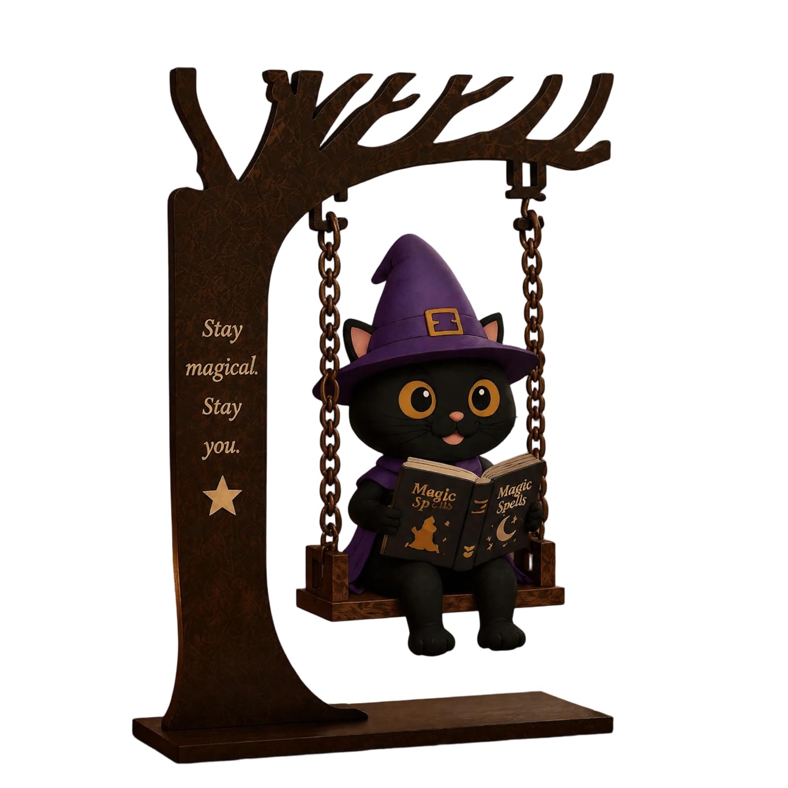 ZhzeYun Funny Halloween Swing Ornament, Witch/Skeleton/Mummy/Pumpkin Ghost Sitting on Swing Reading Book Figurine for Desktop Bookshelf Decor Acrylic Gift A