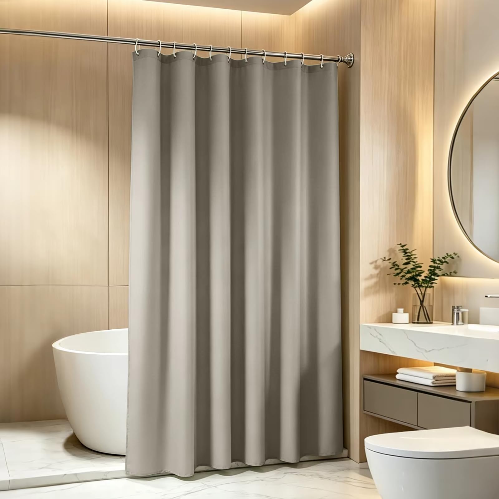HNBFKD Light Taupe Shower Curtain, Water and Mould Resistant Fabric Machine Washable, Bathroom Shower Curtain Waterproof with Plastic Hooks 200x200cm/(WxH)