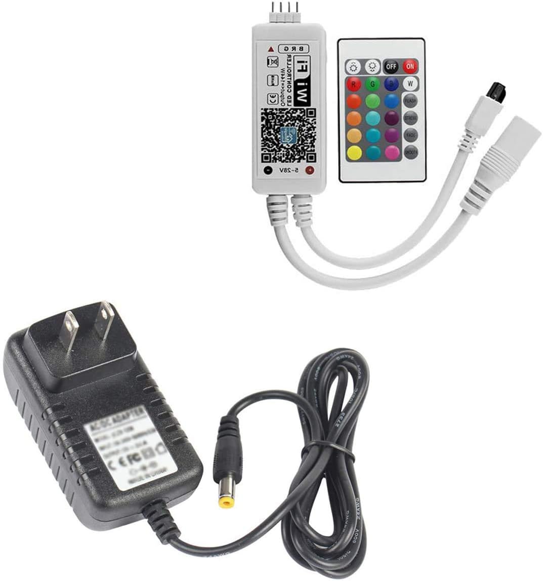 Under Cabinet Lighting Kit Accessories- 12V Power Supply and Smart Controller with remote control, DC 5.5x2.1mm Adapter for RGB LED Lights (Black Power Supply Kit)