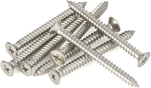 Miniatura 8 de Tornillos de chapa de cabeza plana #14 x 3" Phillips Drive Tornillos para madera, autoroscantes, acero inoxidable 18-8 (304), 25 unidades