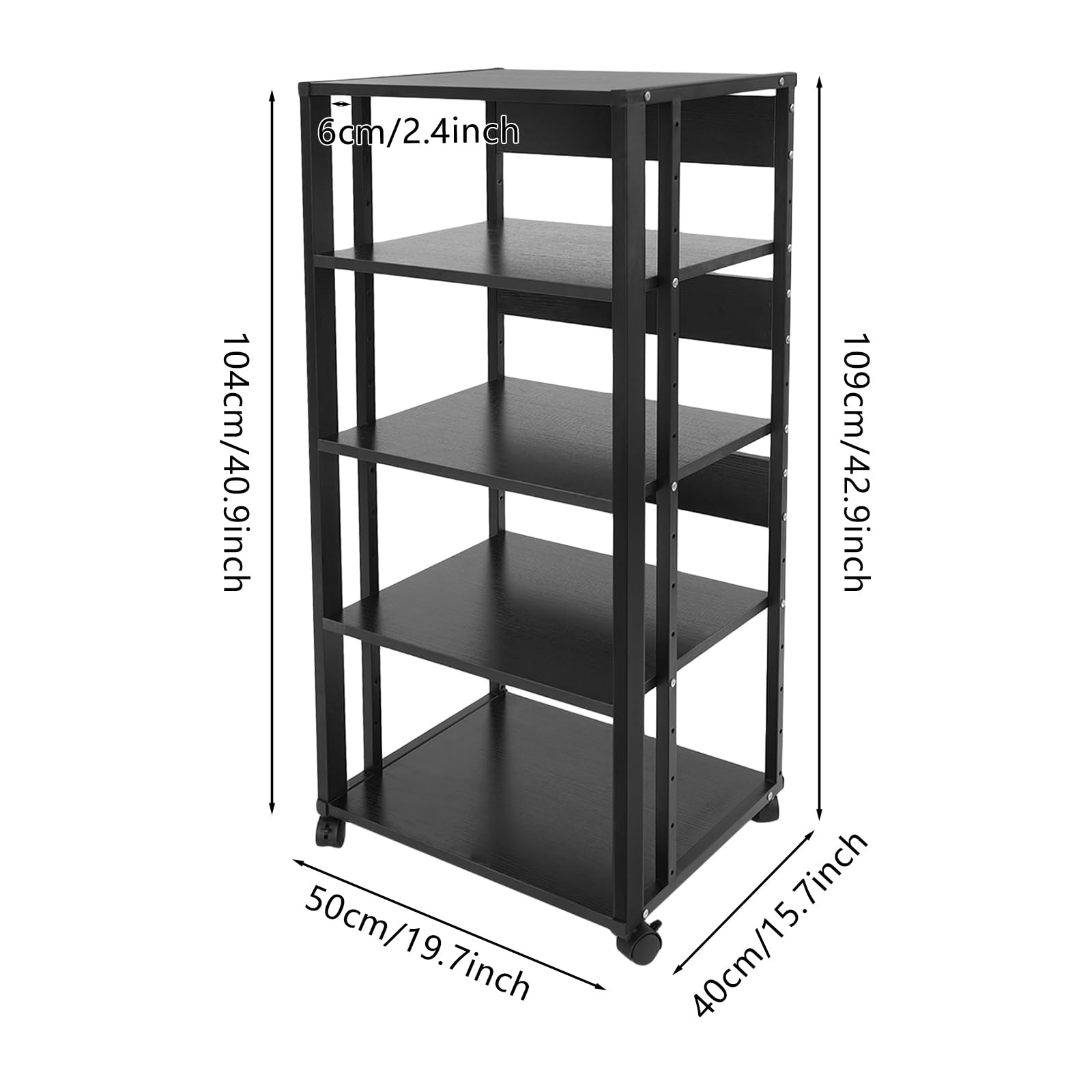 5 Tier Audio/Video Media Stand, CD Record Player Stereo Receiver AV Equipment Cabinet Display Rack with 4 Lockable Wheels Capacity Up0110 lbs Media Audio Tower Cabinet for Living Room- (Black)