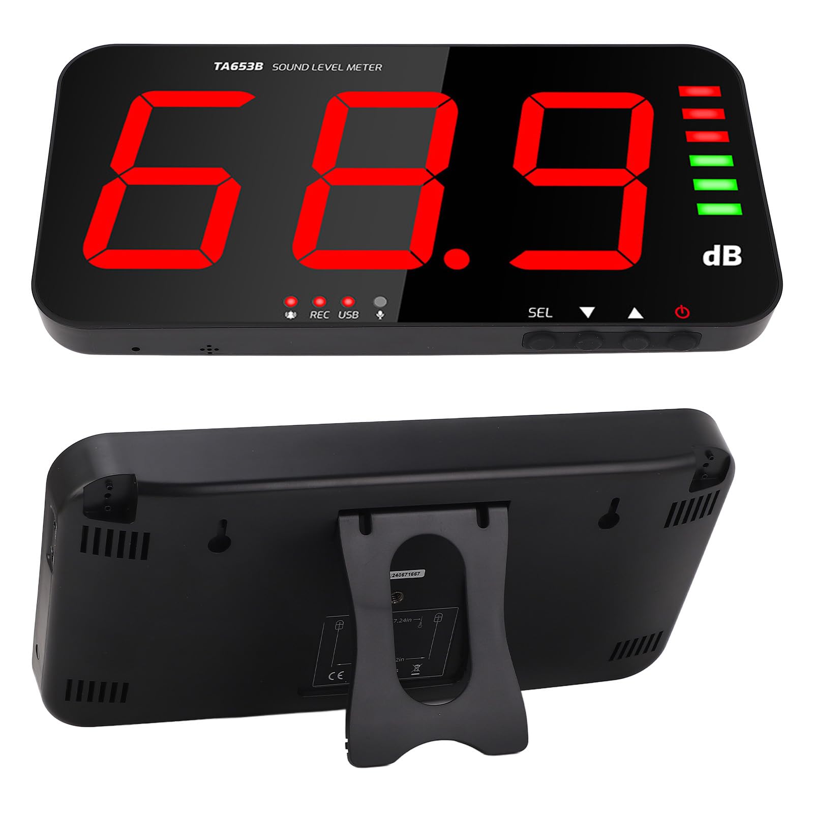 Medidor de decibelios para pantalla grande, montaje en pared, juego de medición de nivel de sonido, registrador de datos de decibelios para aula, hogar, oficina, fábrica