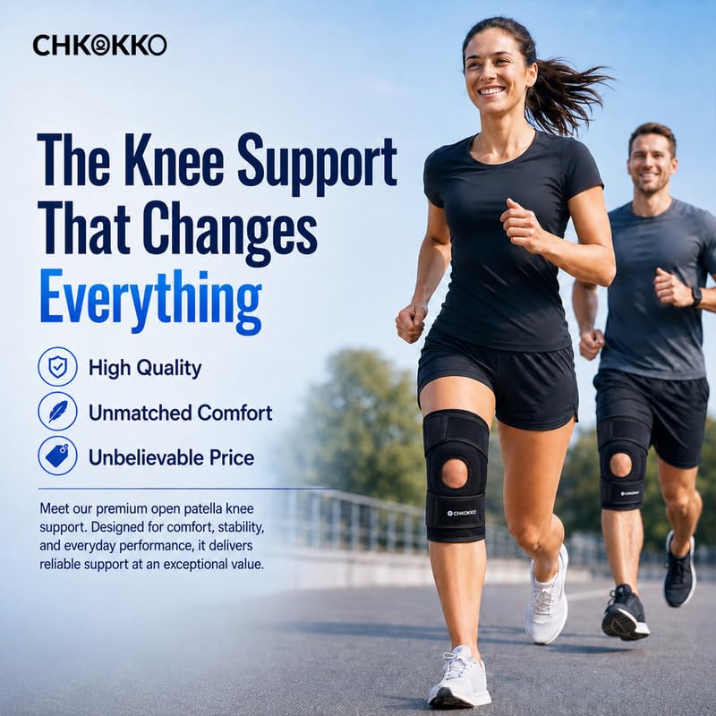 Image of CHKOKKO Premium Knee Cap for women men pain relief | knee support for men gym No Allergic Effect On Skin | Open Patella with Dual Stabilizers | Knee support for gym Arthritis Running Physical Activities | Universal Fit, 2 Piece (A Pair)