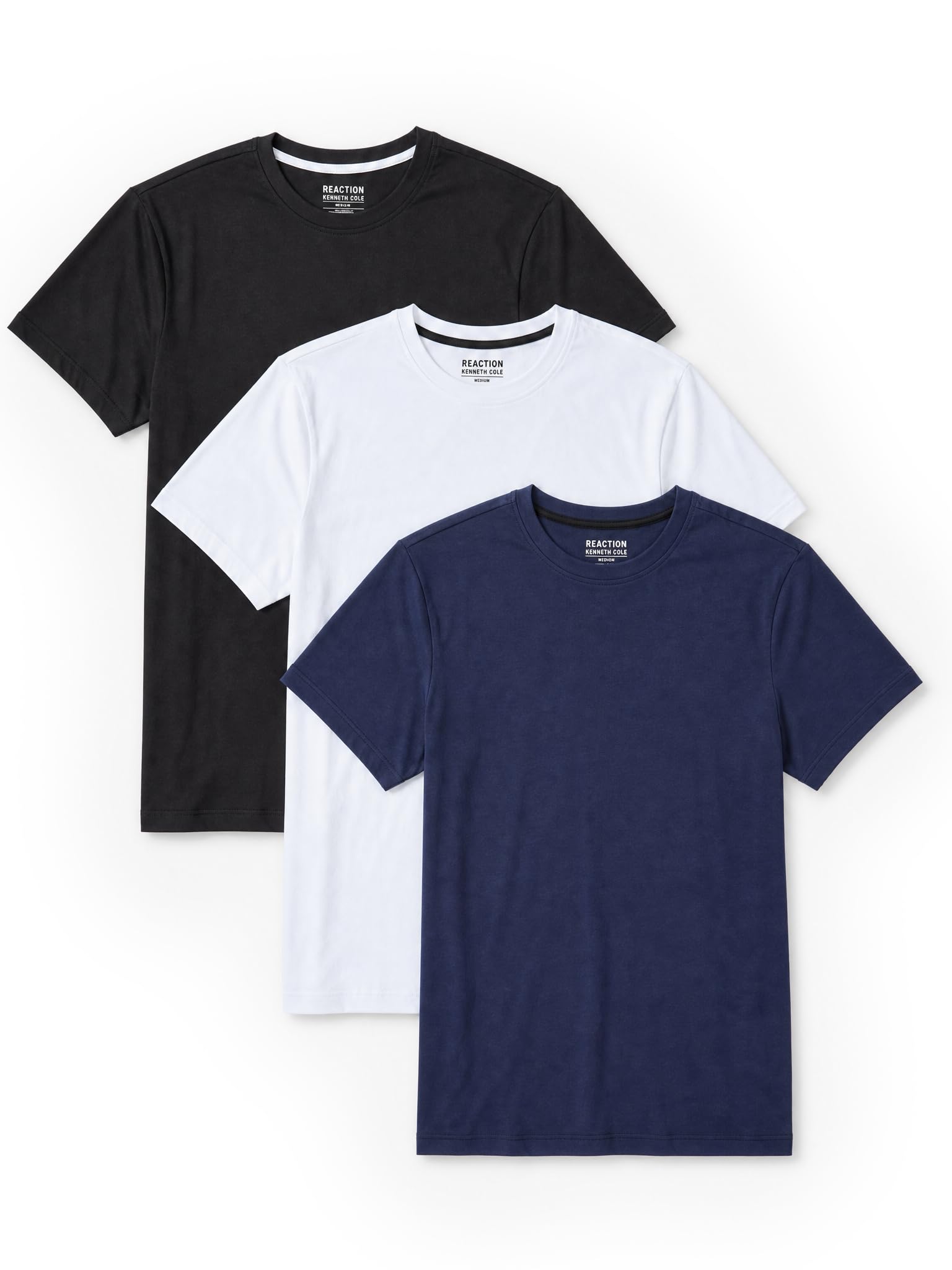 Kenneth Cole REACTION Mens T-Shirt Pack of 3 - UPF 50+ Cotton/Spandex Jersey Slim Fit White T Shirts for Men Pack (Black/White/Navy, XX-Large)