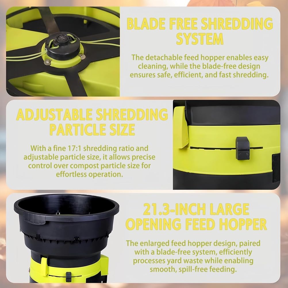 Trituradora eléctrica de hojas sin cuchillas, trituradora de 8000 RPM y trituradora de compost, con bolsa de recolección, para hojas, recortes de césped