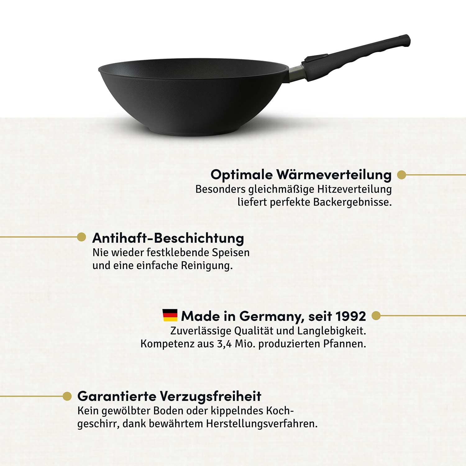 Hoffmann Wokpfanne by Bernd Zehner, Ø 30 cm, verzugsfreier Handguss, Keramikbeschichtung, Induktionsgeeignet, Backofenfest bis 240°C, Antihaftbeschichtet, Aluminium (mit Deckel)
