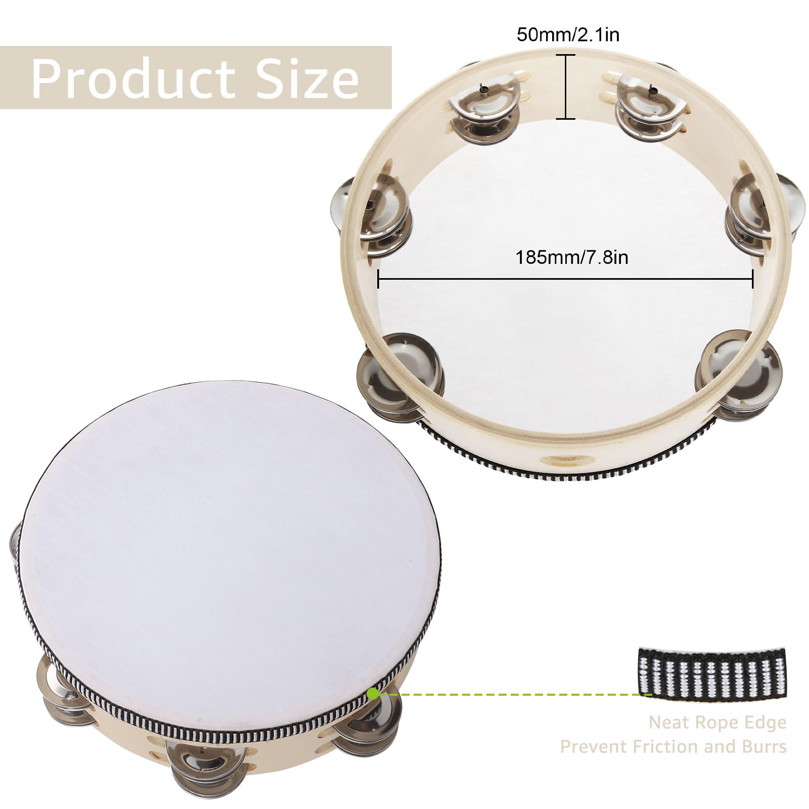 Percussion Instrument For Adults 3-Pack Wooden Tambourines - 8 Inch ...