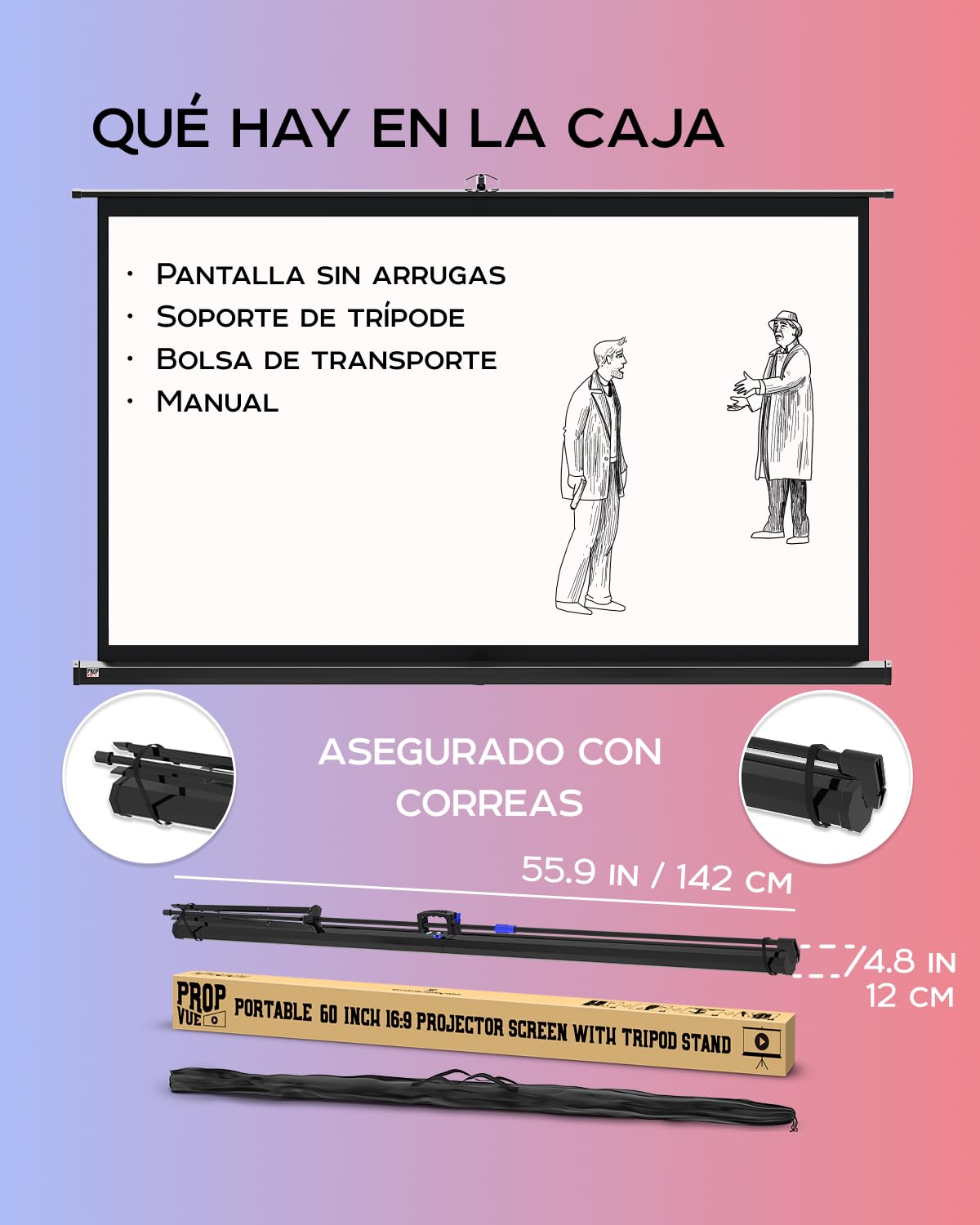 Pantalla para proyector con Soporte de 60 in - Pantalla de proyección para películas o presentaciones - Pantalla de trípode de Alta definición 16:9 sin Arrugas con Bolsa de Transporte y Correas