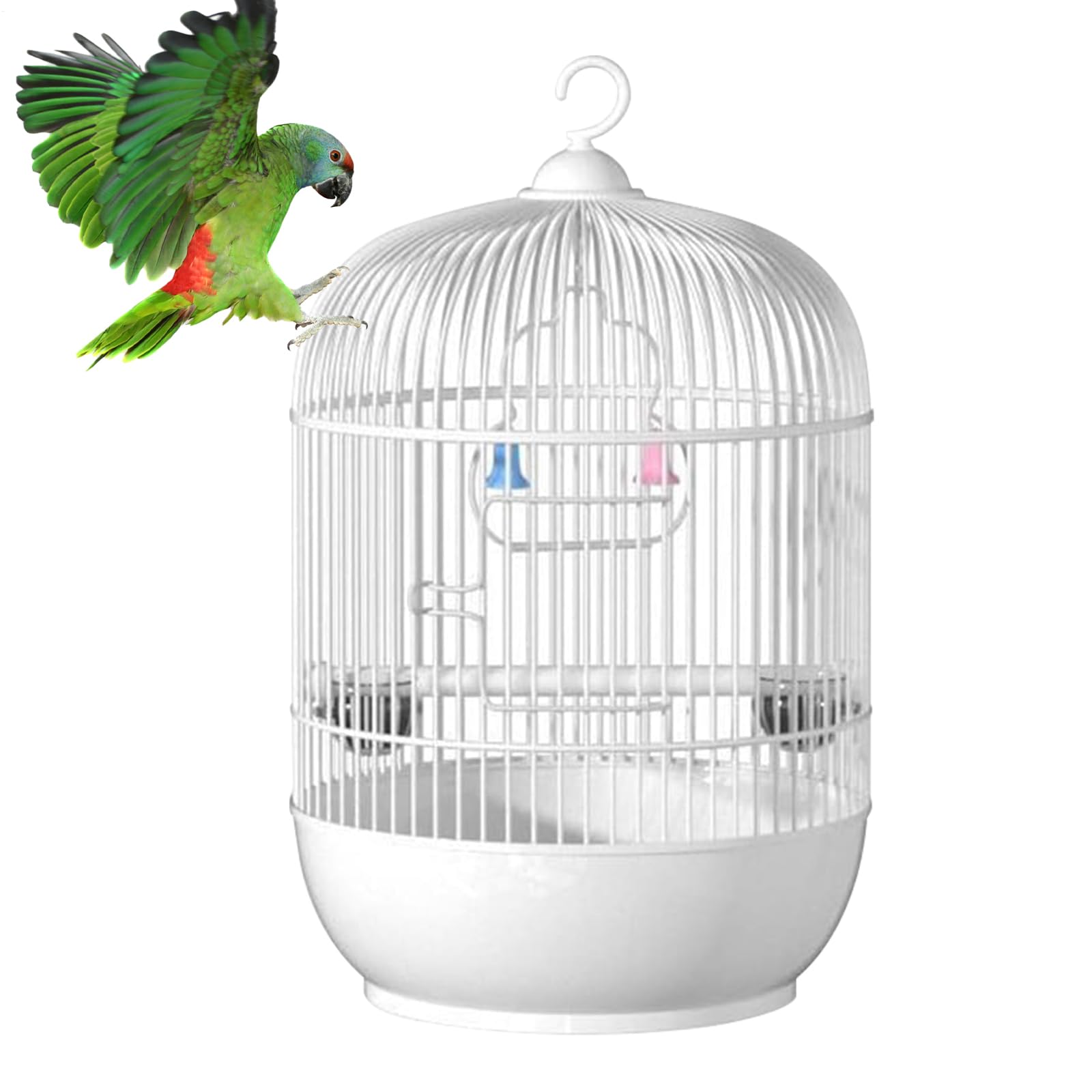 Bird Cage, Parakeet Carrier, Travel Cage, Sturdy Iron Frame, Built-In Handle and Perch, Ideal for Travel or Home Use, 9.05x9.05x14.57 Inches, White Color, 1 Piece
