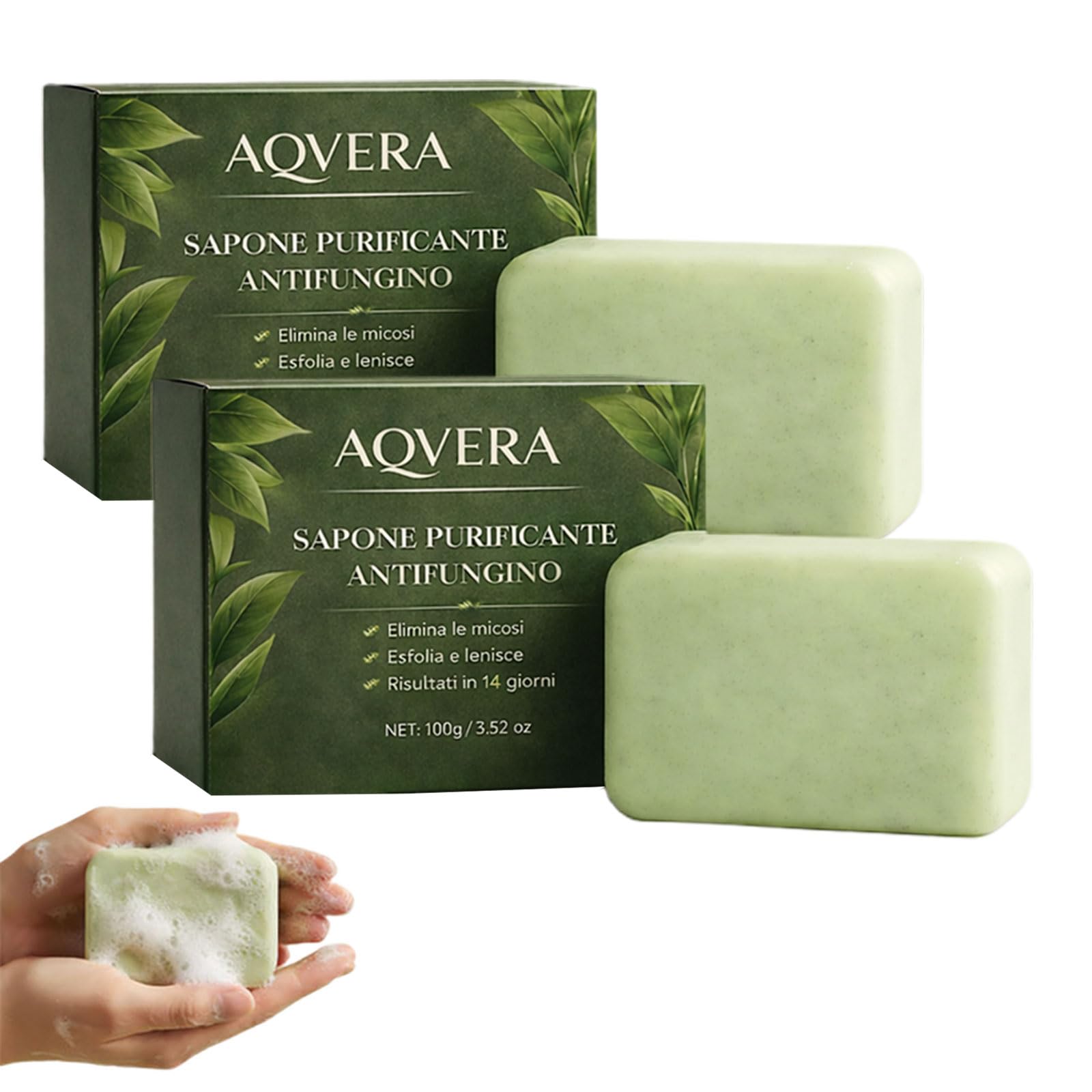 Aqvera - Sapone Antimicoticopurificante, Aqvera Sapone Micosi, Sapone Tea Tree Antimicotico, Elimina I Funghi Alla Fonte In Tutto Il Corpo, Ingredienti Naturali (2 scatole)