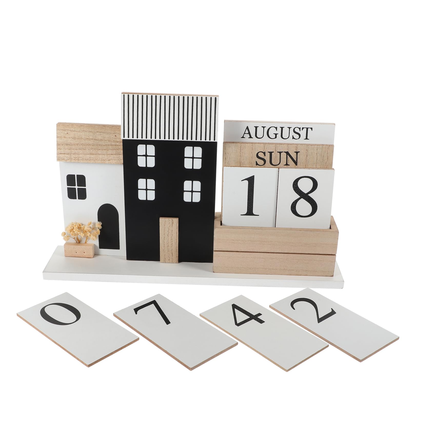 Calendario de Escritorio Rústico de Madera 30x6x19 Cm Calendario Perpetuo Manual para Oficina y Hogar Adorno Rústico Accesorios de Escritorio