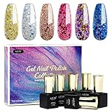 6pcs UV Led Gel Nail Polish Set - Gorgeous Colors Glitter Diamond Gel Polish Nail Art Gift Box