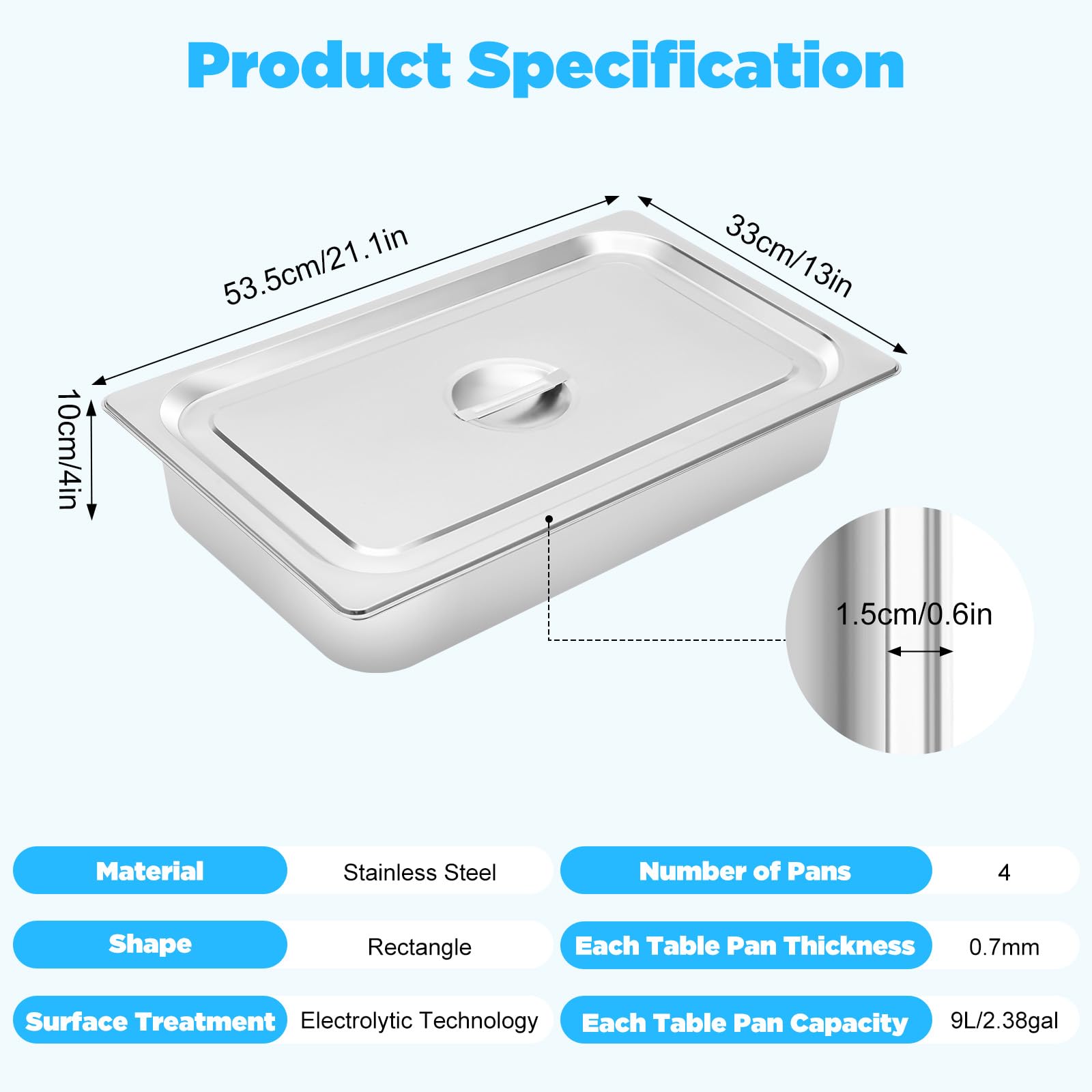 Chafing Dish - Set di 4 scaldavivande professionali in acciaio inox, per buffet catering e feste
