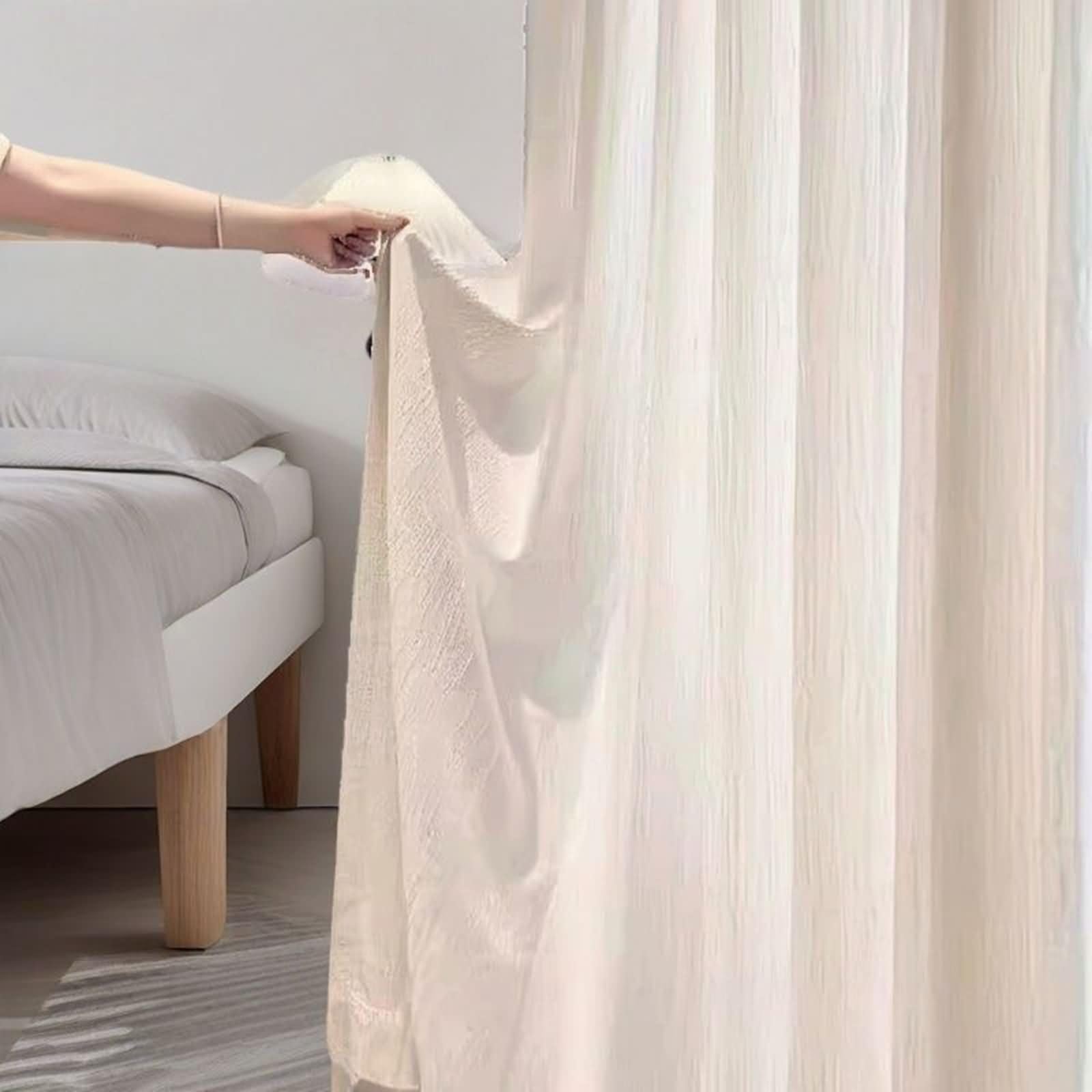 Rideau Salon Moderne 2 Pieces Chambre Semi Transparent,2 x 150W x 270H CM,Rideaux pour Balcon Beige Kaki Clair Couleur Unie Rideaux à Oeillets