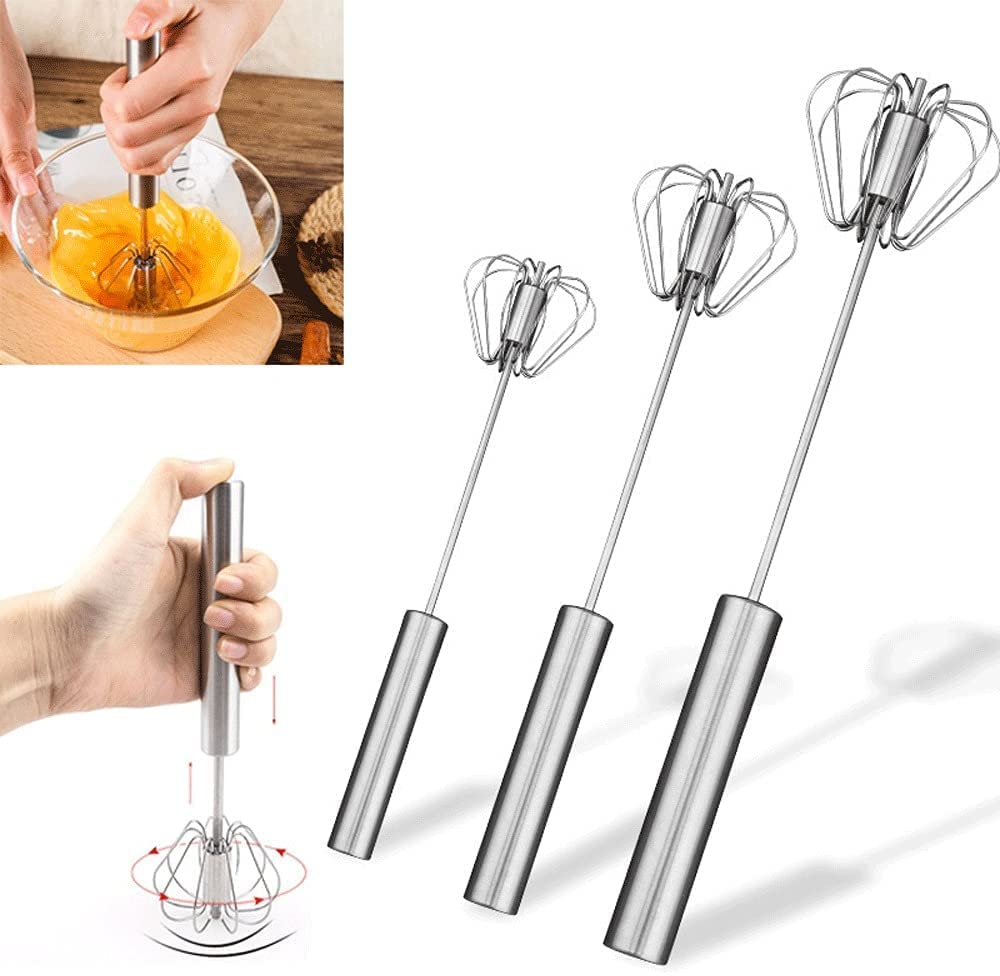 Schneebesen zum Kochen, 1 Stück Edelstahl-Schneebesen, halbautomatischer Eierschläger, Handmixer, selbstdrehender Eierrührer, Sahnebesen, Handbesen, Backschlägel (Farbe: 30,5 cm) (12 Zoll)