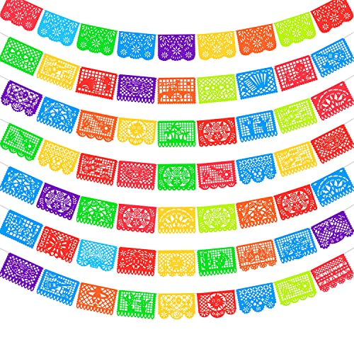 7 Packs 119Ft Mexican Party Banners, Papel Picado Banner, Fiesta Party Decorations with Various Patterns, Mexican Themed Party Decorations, Cinco De Mayo Decorations