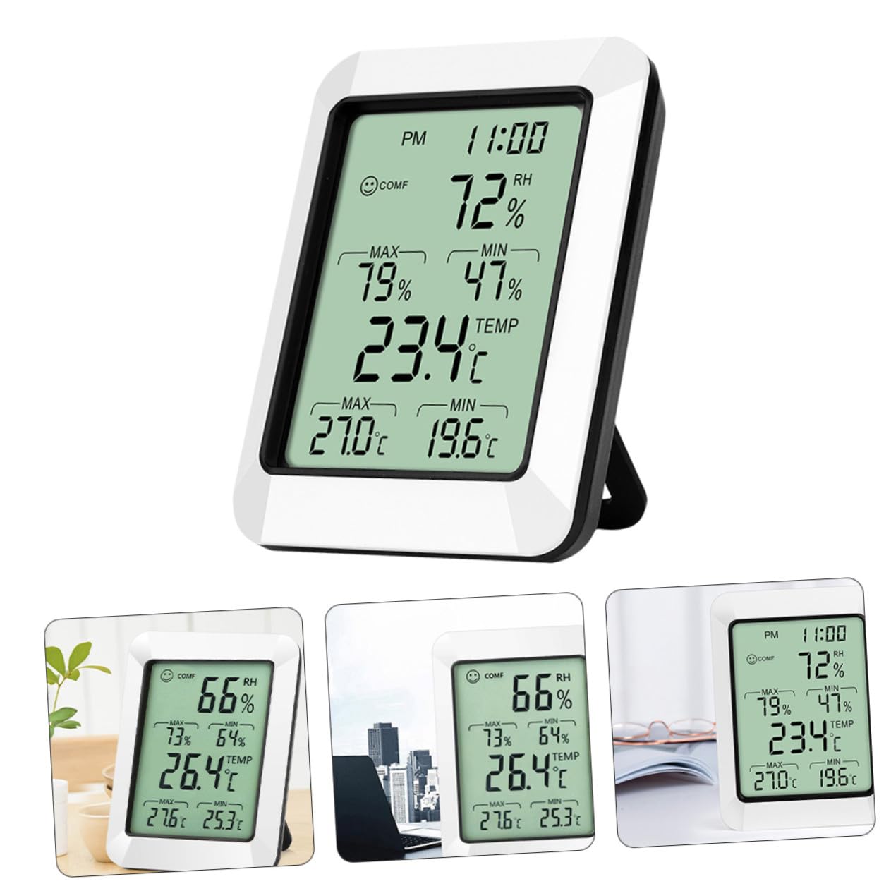 TOYANDONA 1pezzi Termometro e Igrometro Digitale Display Ampio Sensore Accurato Supporto per Casa Camera da Letto Soggiorno Ufficio senza Batteria