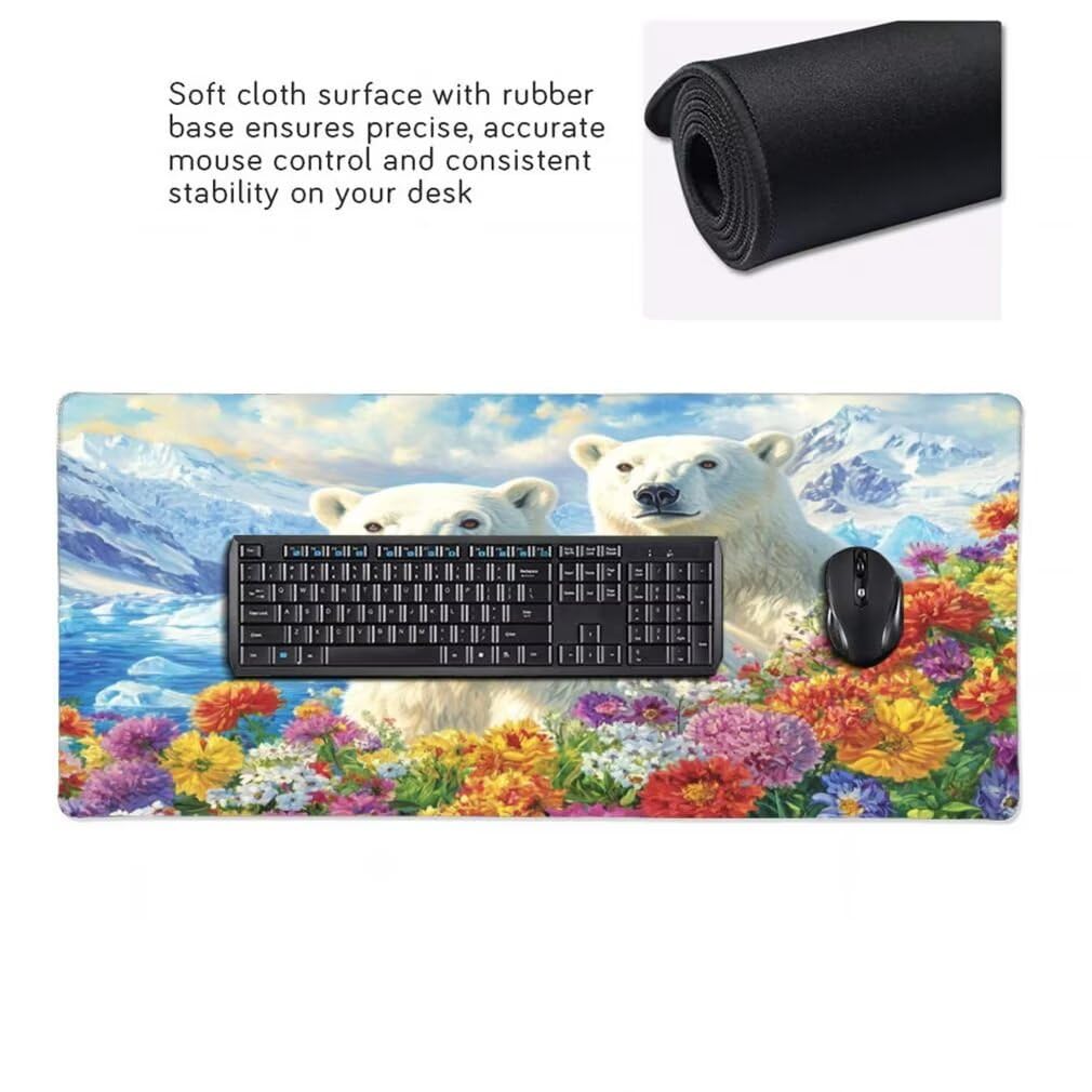 Tappetino Mouse XXL 1000x500mm Orso Polare Grande Mouse Pad, Tappetino Scrivania con Bordi Cuciti, Grande Mousepad Gaming con Base Antiscivolo per Giocatori, Ufficio e Casa (Floreale) -MP1592