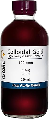 Oro coloidal verdadero (100 ppm) - 99.99+% de pureza - 8.5 fl oz (8.45 fl oz) en una botella de vidrio transparente
