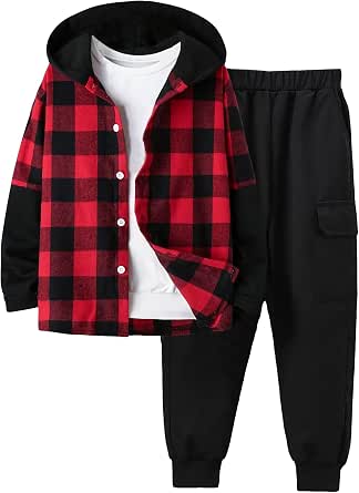 Floerns Men's Plaid Print 2-in-1 Drop Shoulder Hoodie – Long Sleeve Casual Sweatshirt, Loose Fit