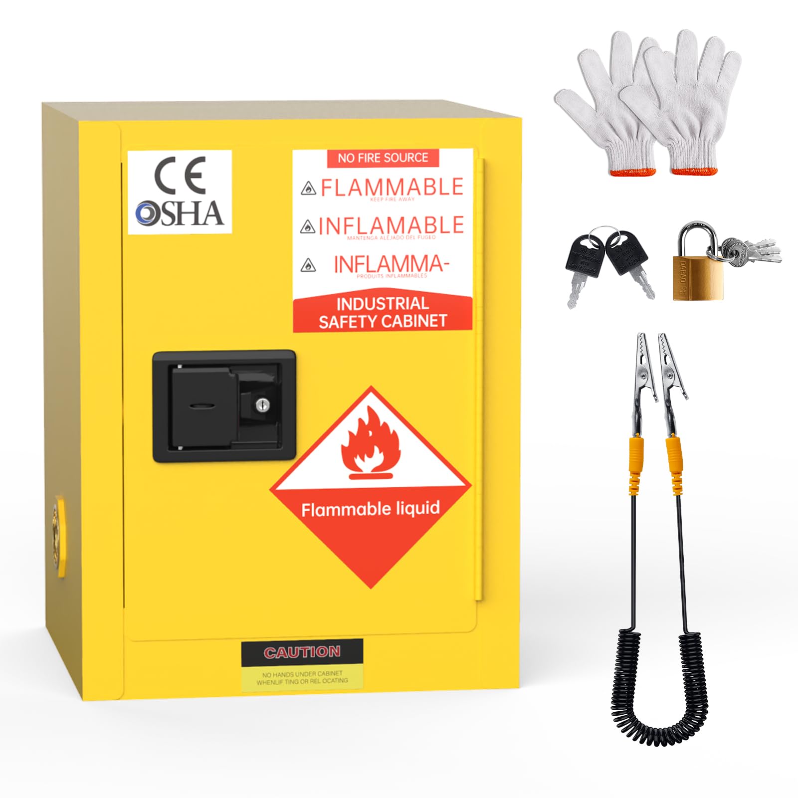 YOEXTO Flammable Storage Cabinet 18" x 18" x 22", Galvanized Steel Flammable Cabinet 12 Gallon, fire Resistant Cabinet, Chemical, Yellow