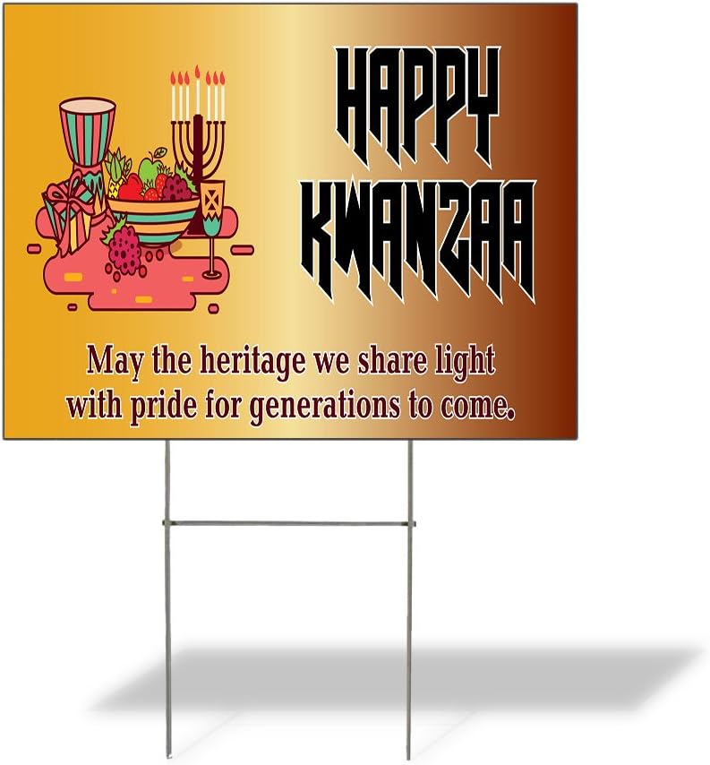 Weatherproof Yard Sign Happy Kwanzaa Wishes Advertising Printing Black Lawn Garden Weddings 18x12 Inches 2 Sides Print