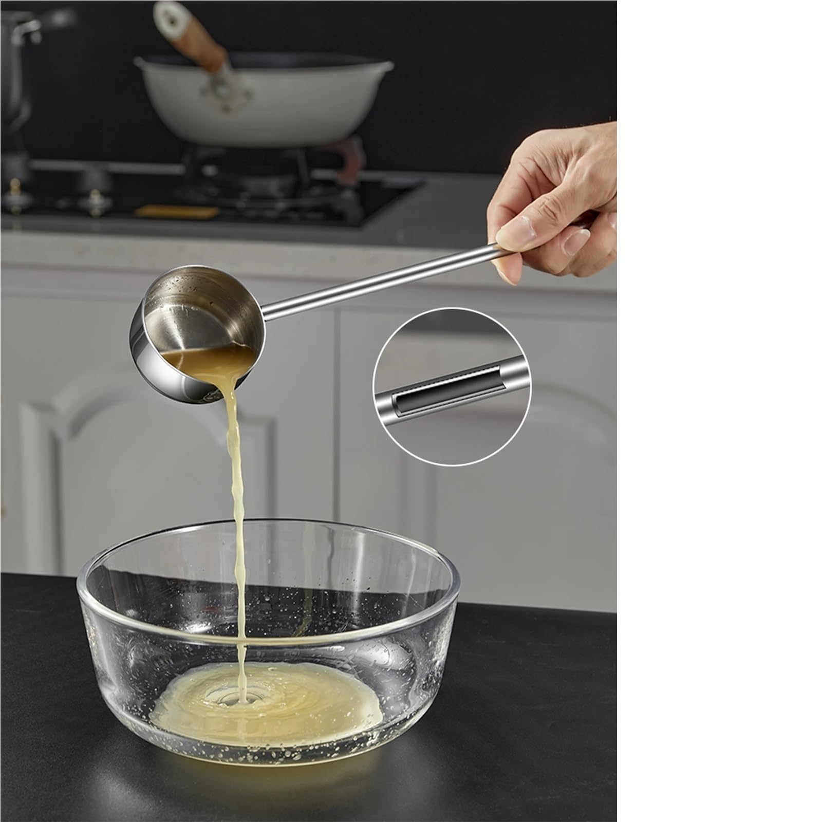 Cucchiaio Cucina Olio for condimenti multifunzionale in acciaio inossidabile con cucchiaio for salsa a manico lungo for la cottura in cucina(B Style L)