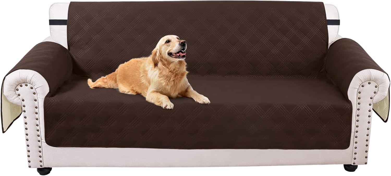 hyha Reversible Waterproof Couch Cover for 3 Cushion Couch Sofa Cover for Dogs Washable Furniture Protector Cover for Pet Cat (Sofa, Chocolate/Beige)