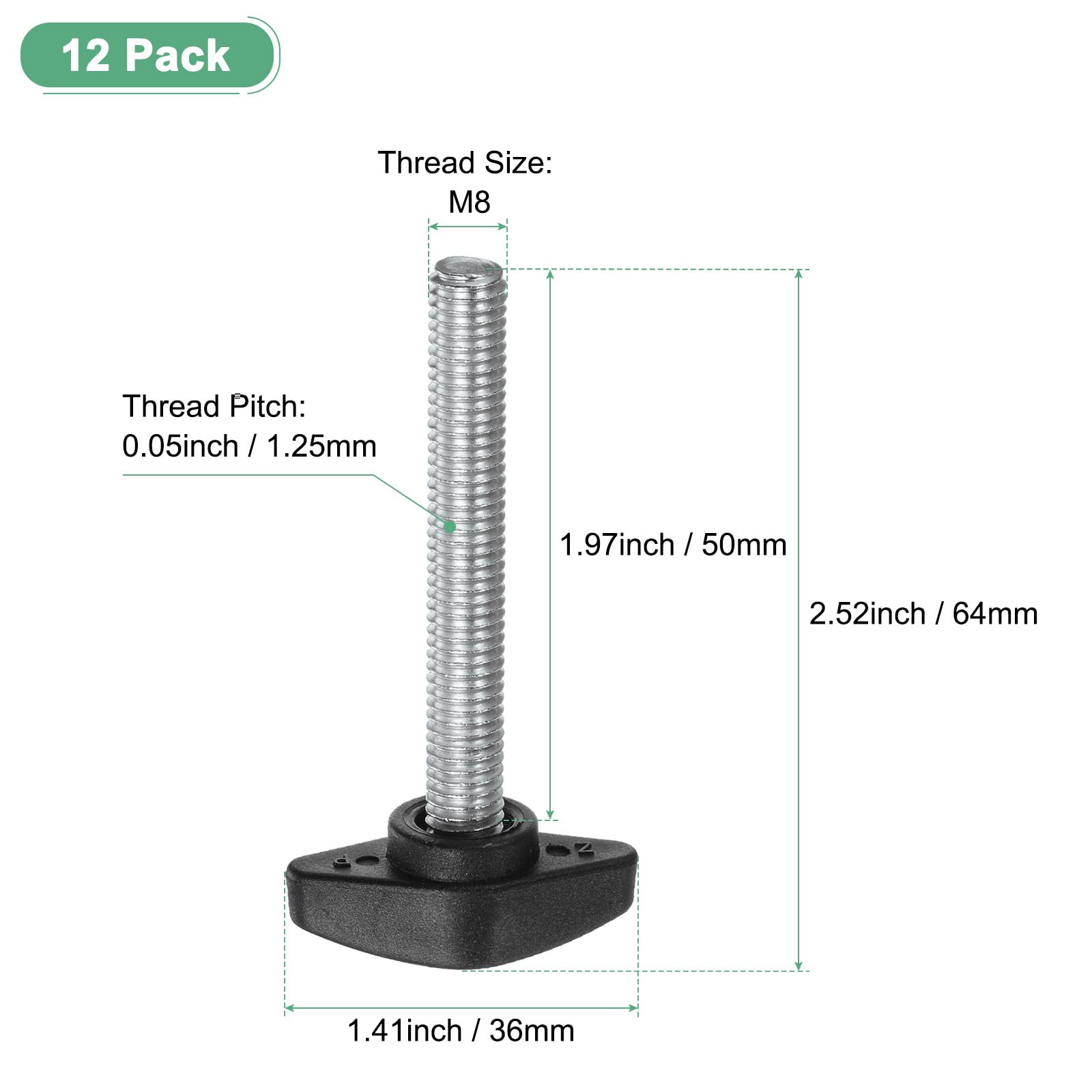M METERXITY 12-Pack Thumb Screws, M8x50mm Tee Wing Knobs, Plastic T Handles Clamping Knob for Woodworking/Machinery/Equipment - Image 3