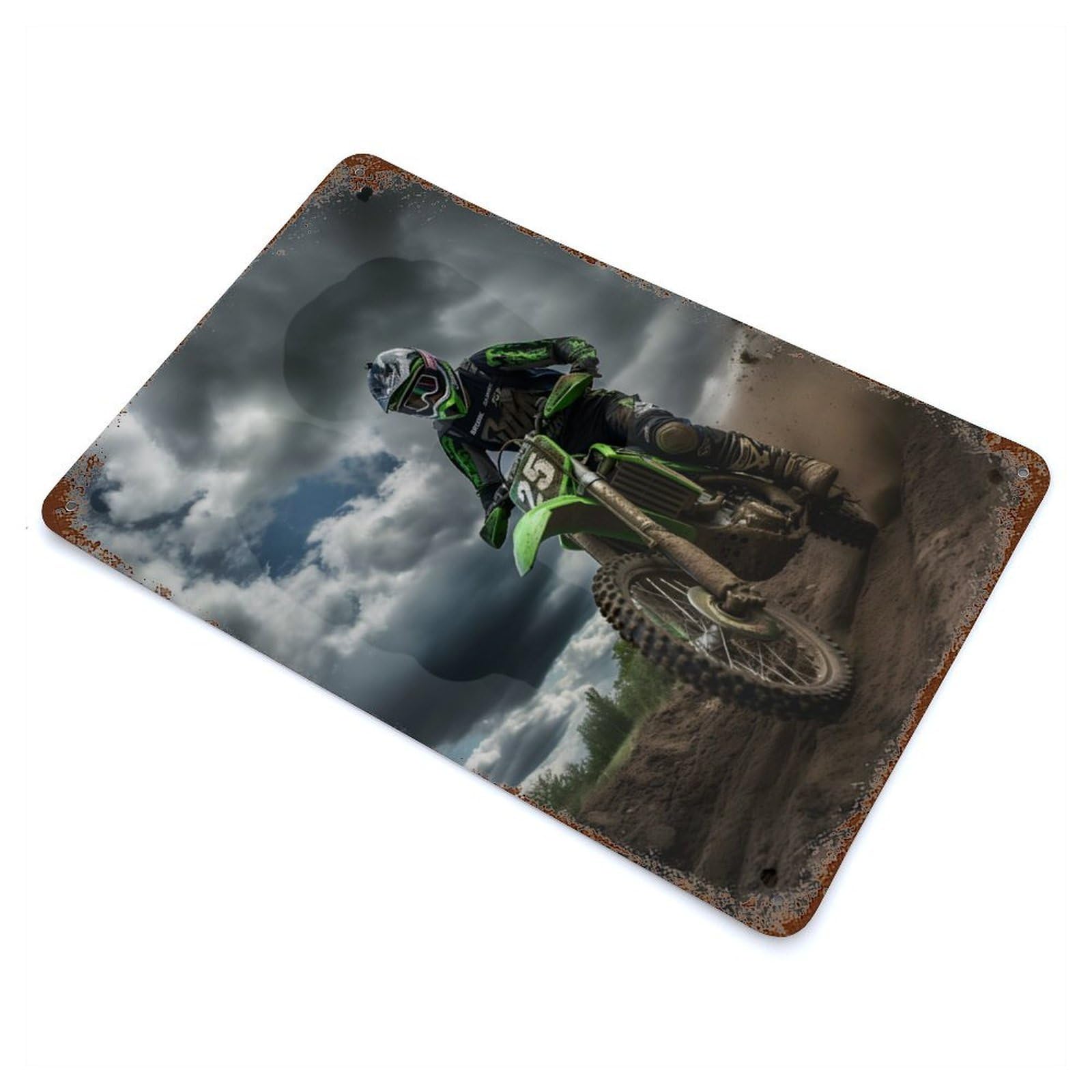 Motocross Rider Vintage Wall Sign 11.8"x7.9", Rust Effect Metal Decor for Bistro, Counter And Cafe Decor