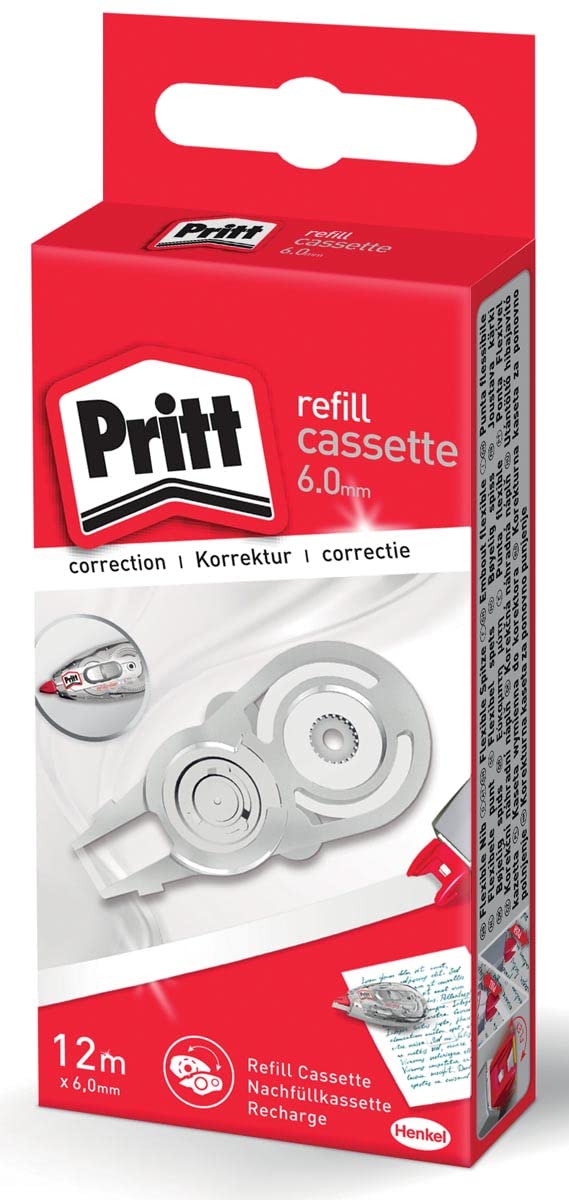 Pritt Korrekturroller Nachfüllkassette, Premium Korrekturband mit neuer flexibler Spitze, einfache Anwendung, Bandlänge: 12 m, Bandbreite: 6 mm, 10 Stück