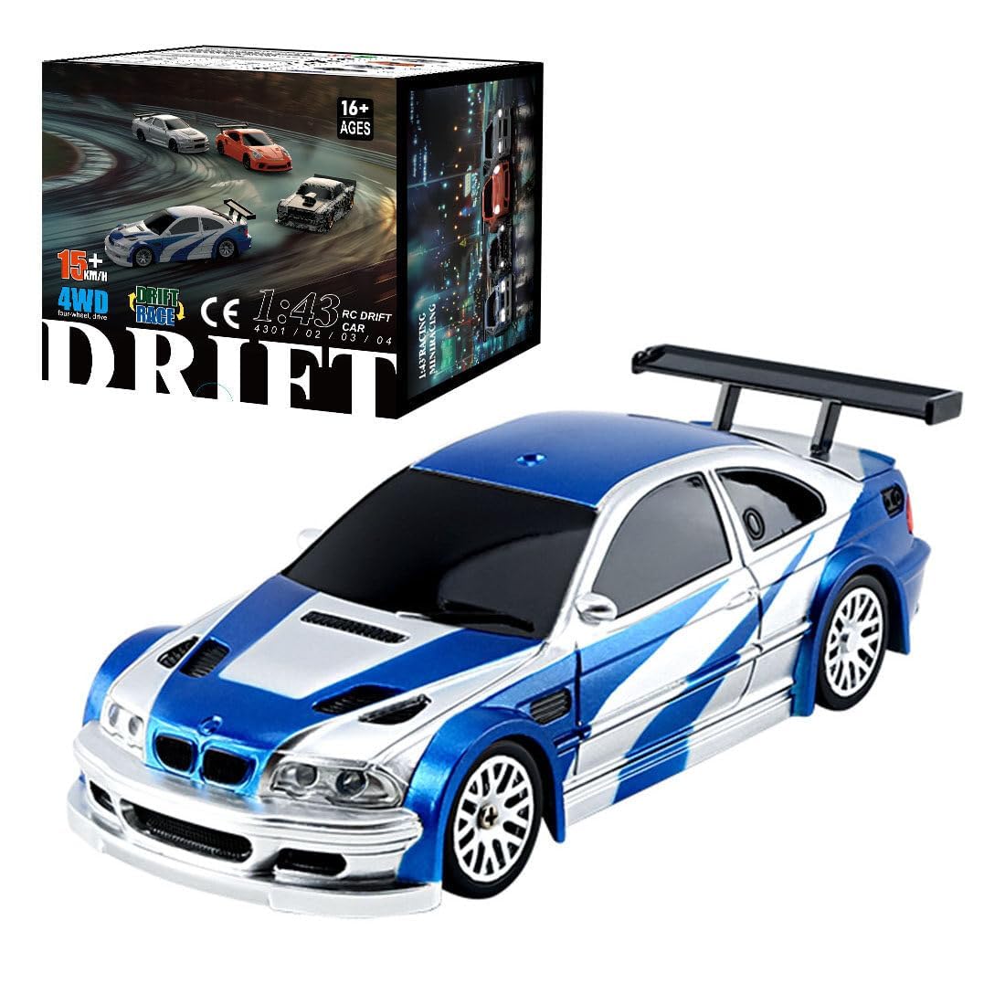 Aetheria Remote Control Drift Car for Adults 1:43 RC Electric Racing Car with Lights 4WD Racing Hobby Vehicle for Adults - RTR Version (Gyroscope RTR Version Blue White)