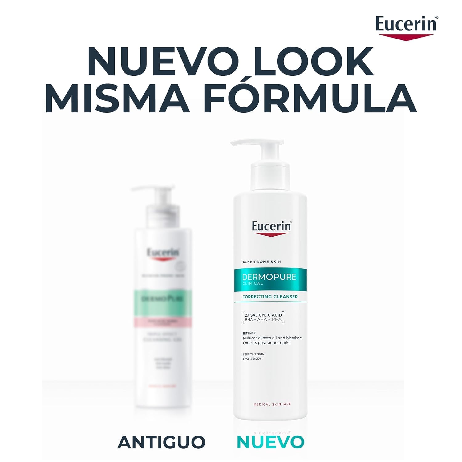 Eucerin DermoPure Clinical Gel Limpiador Corrector (400 ml), limpiador facial y corporal contra manchas, imperfecciones y brillos con Ácido Salicílico, para piel con tendencia acneica