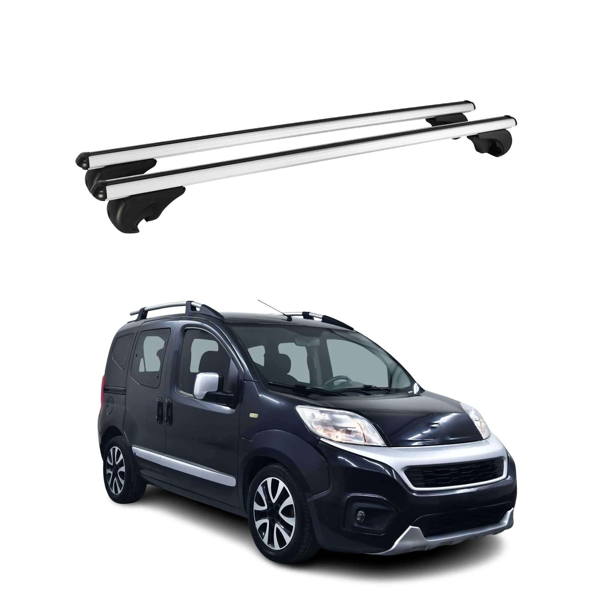 Barres De Toit Transversales Pour Fiat Fiorino Qubo 2008-2019 - Aluminium Noir, Charge 75 Kg - OMAC