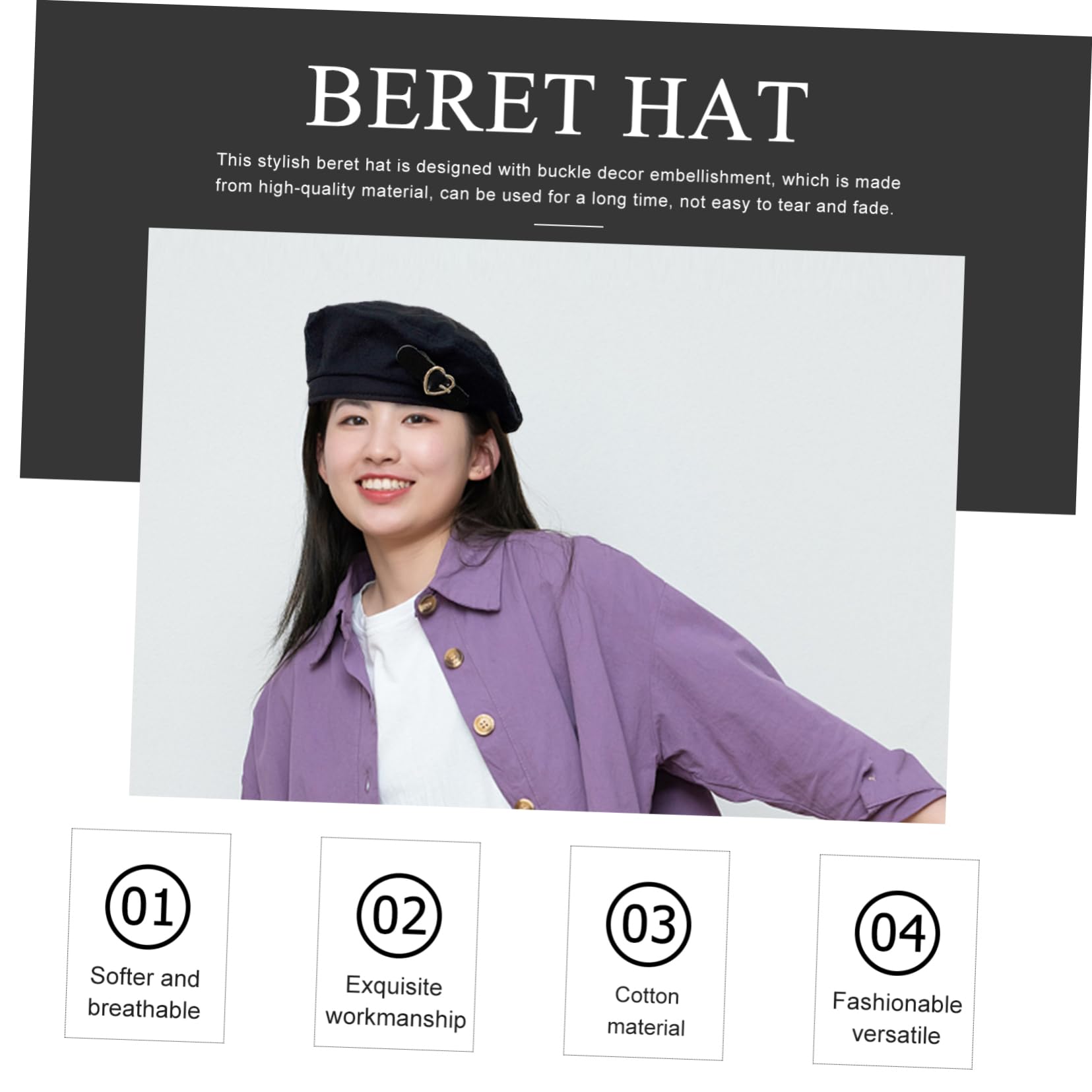 OATIPHO Elegant Hat Beanie Beret Hat for Autumn/Warm and Comfortable Vintage Style Perfect for Casual Party and Holiday Black