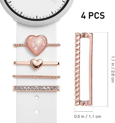 Miniatura 6 de Hemobllo Correa de reloj, 4 anillos decorativos de aleación de zinc, oro rosa, estilo moderno, para accesorios de correa de reloj inteligente