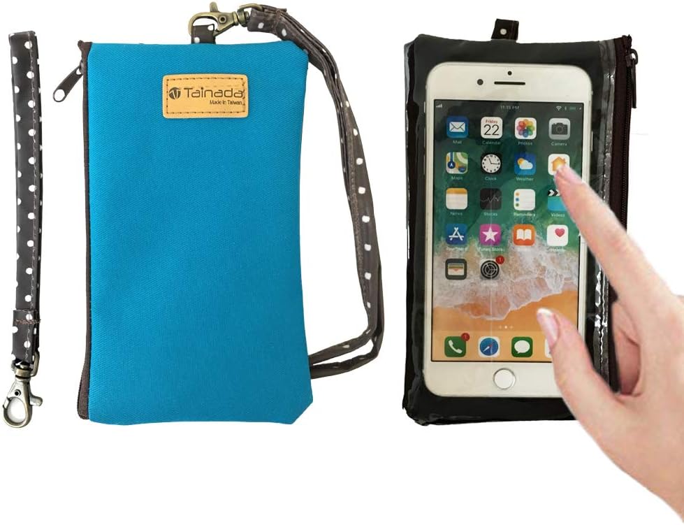 Tainada Phone Wristlet Purse 2 in 1 Pouch w/Clear View Window Touch Screen & Detachable Neck Strap Lanyard, Wristlet Strap for iPhone 16/15 Pro Max, 16/15 Plus; Samsung S25+, A56, Z Fold6 (Blue)