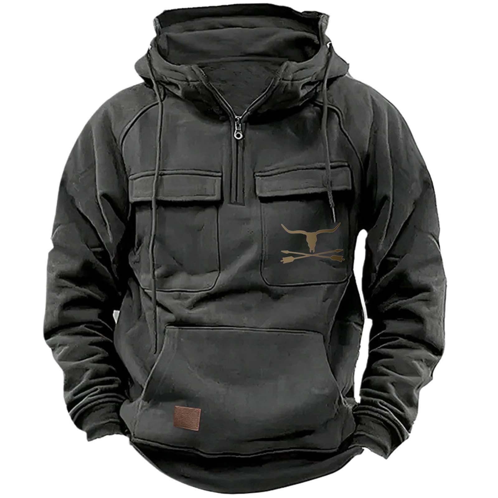 Felpa con cappuccio da uomo, vintage, mezza cerniera, con stampa sportiva | Felpa casual con cappuccio, stile hip hop, stile Y2K, per escursioni e tempo libero