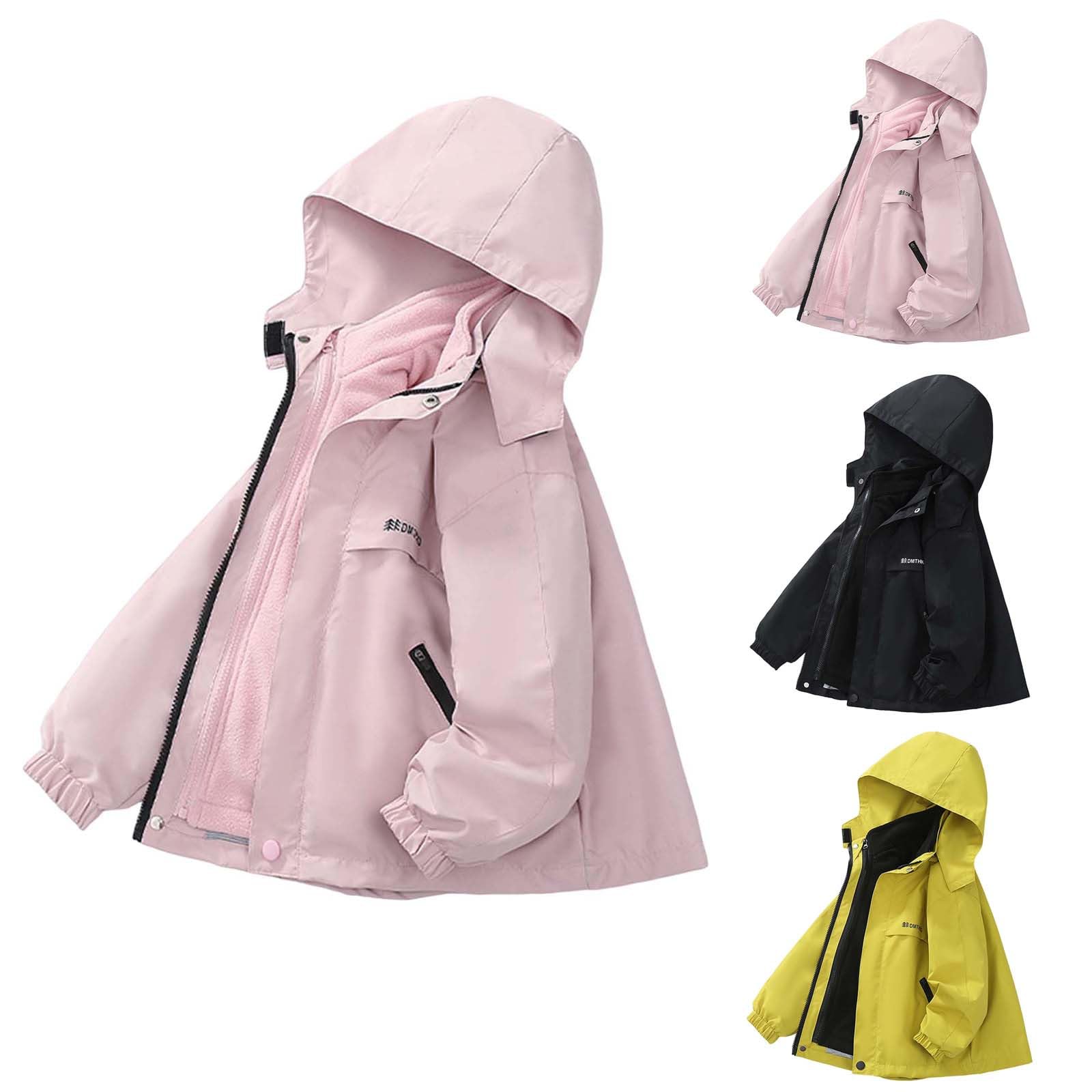 Chaqueta cortavientos 3 en 1 para niños y niñas, con capucha desmontable, forro polar, térmica, para 3 a 15 años, escuela, al aire libre, caminar, correr, viajes deportivos